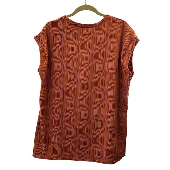 Womens Rust Textured Sleeveless Top XL Orange Ribbed Summer Blouse Relaxed Fit - Picture 7 of 8